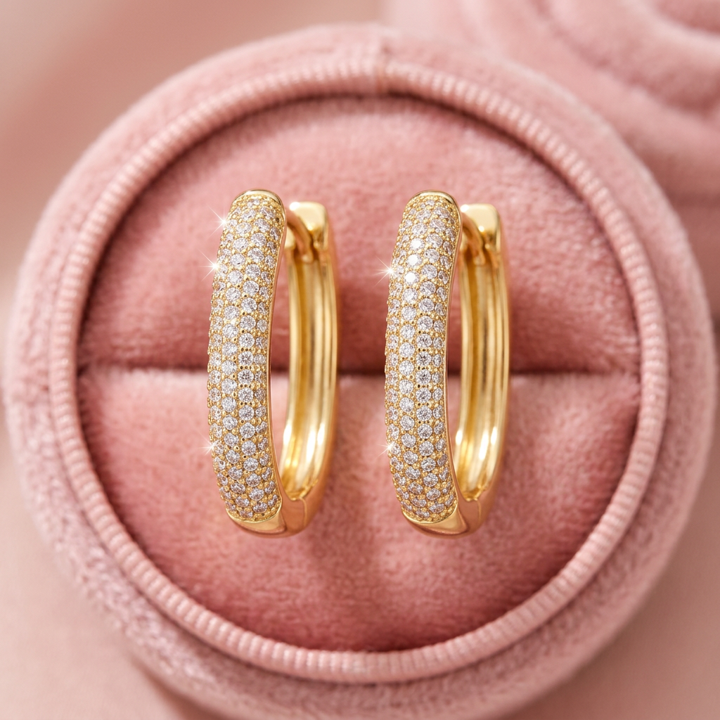 Aurora gold minđuše sa cirkonima u roze poklon kutiji